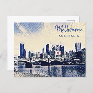 Melbourne Australia Watercolor Art Postcard