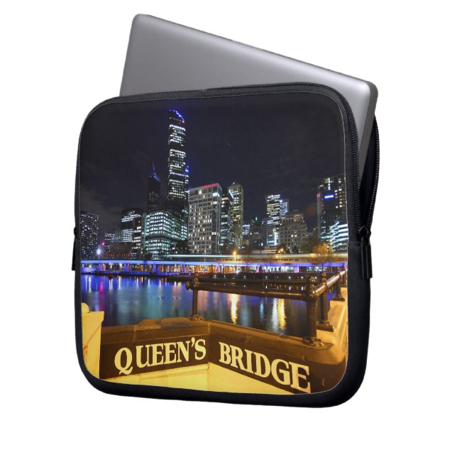 Melbourne CBD Queens Bridge City Lights Laptop Sleeve (Front Left)