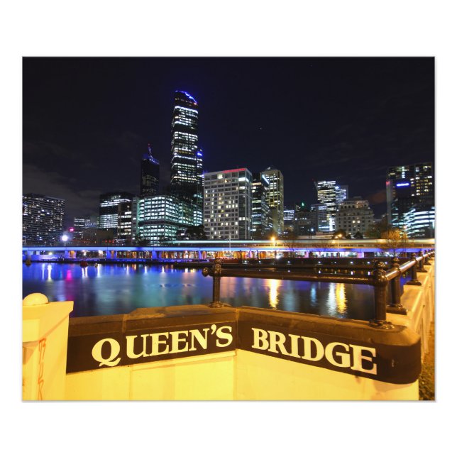 Melbourne CBD Queens Bridge City Lights Photo Print (Front)