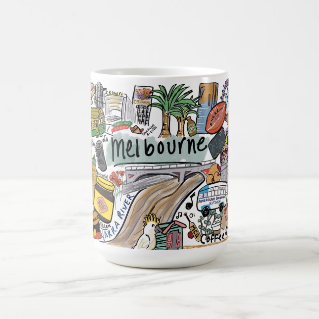 Melbourne City Illustration Mug, White Coffee Mug (Center)