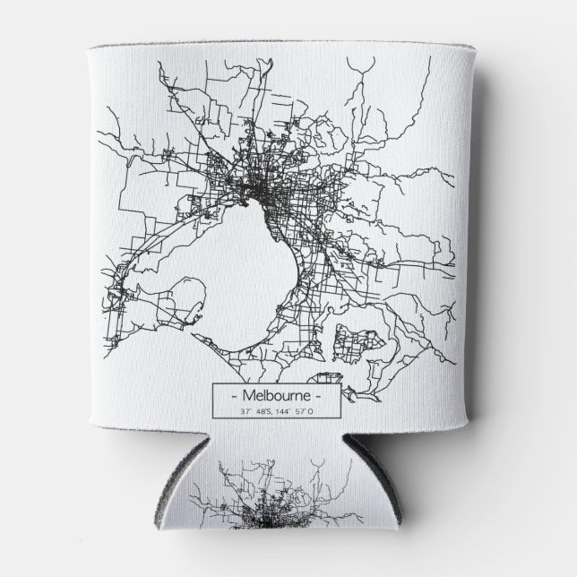 Melbourne City Street Map - black Can Cooler (Front)