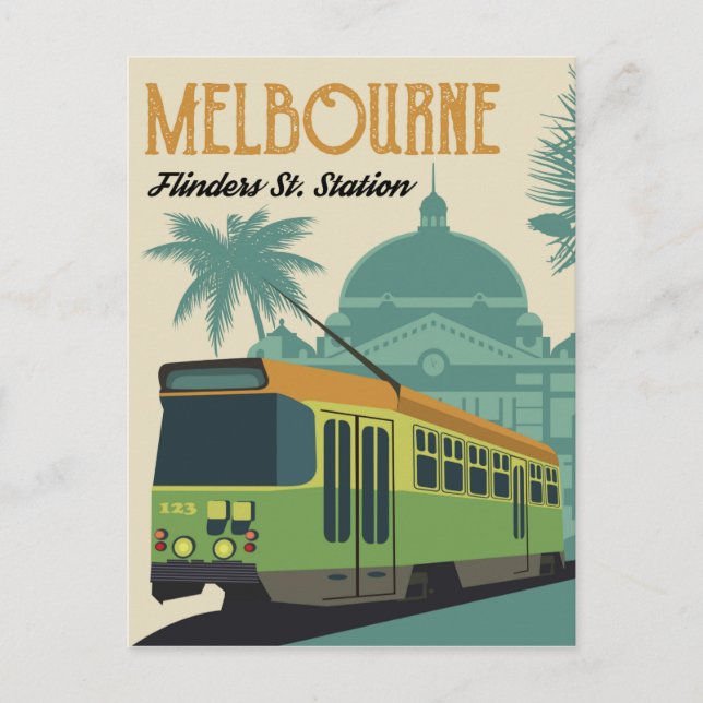 Melbourne, Flinders Street Station Tram Postcard (Front)