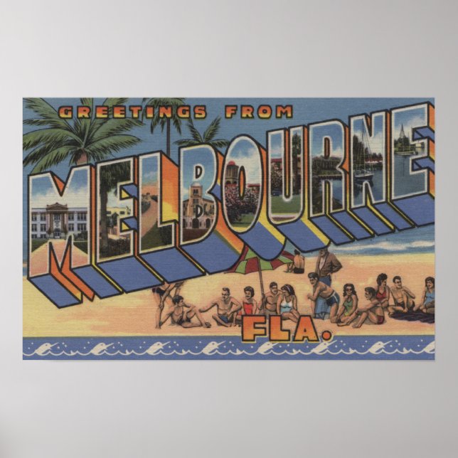 Melbourne, Florida - Large Letter Scenes Poster (Front)
