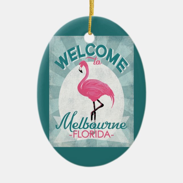 Melbourne Florida Pink Flamingo Retro Ceramic Ornament (Front)