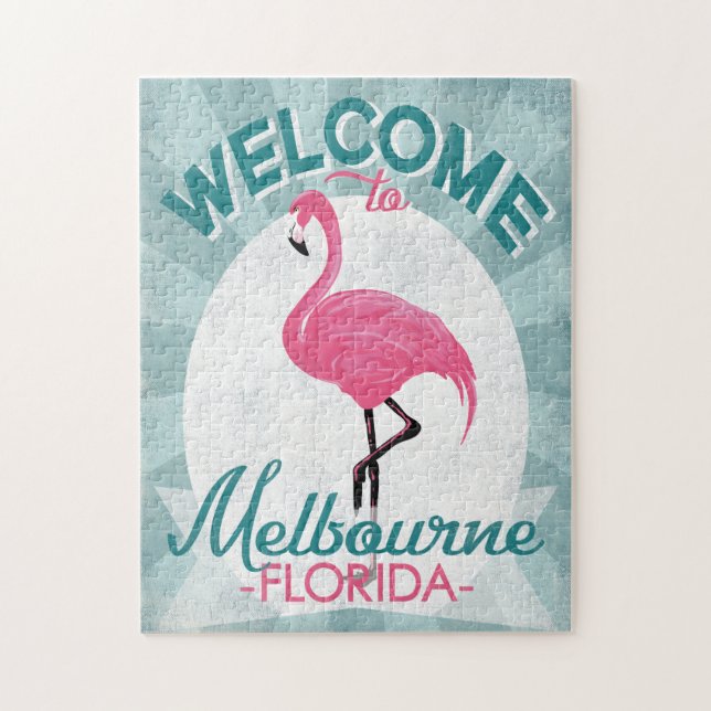 Melbourne Florida Pink Flamingo Retro Jigsaw Puzzle (Vertical)