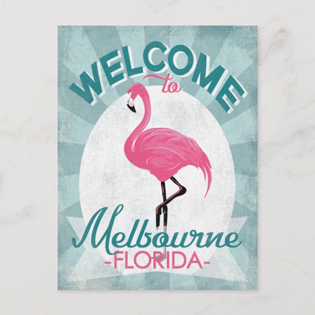 Melbourne Florida Pink Flamingo Retro Postcard (Front)