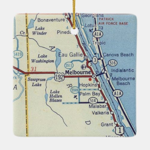 Melbourne Florida Vintage Map Ceramic Ornament