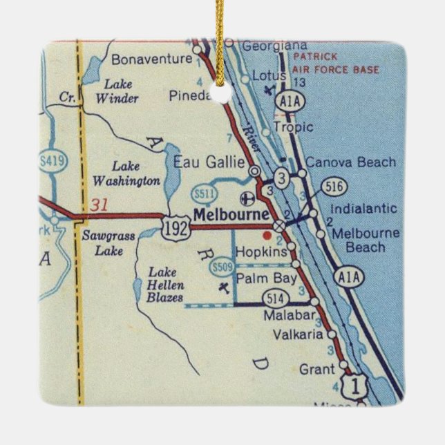 Melbourne Florida Vintage Map Ceramic Ornament (Back)