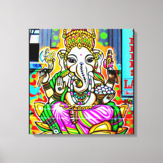 Melbourne Graffiti Street Art Ganesh Elephant Neon Canvas Print