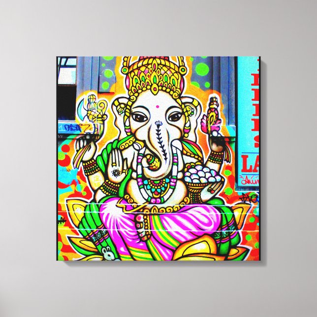 Melbourne Graffiti Street Art Ganesh Elephant Neon Canvas Print (Front)