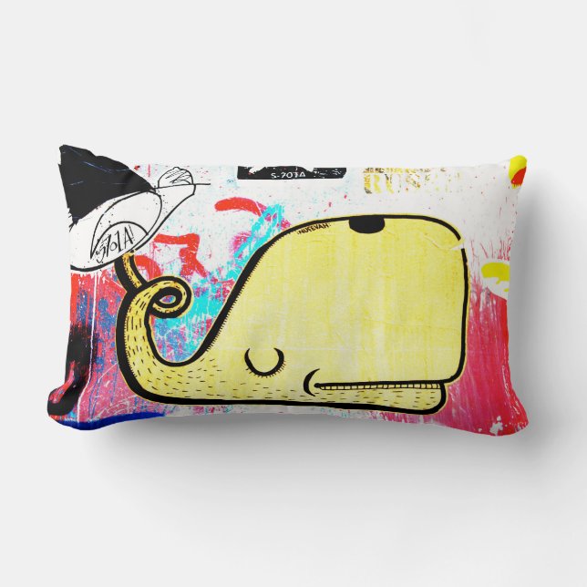 Melbourne Graffiti Street Art - Yellow Whale Lumbar Pillow (Front)