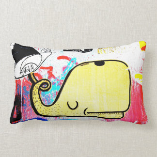 Melbourne Graffiti Street Art - Yellow Whale Lumbar Pillow