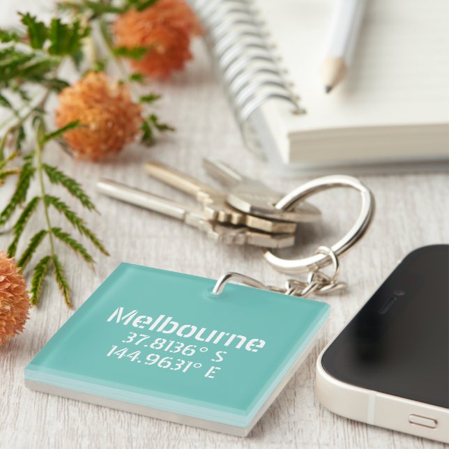 Melbourne Latitude Longitude  Keychain (Front Right)