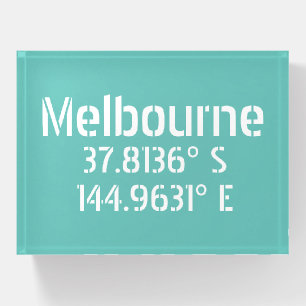 Melbourne Latitude Longitude Paperweight