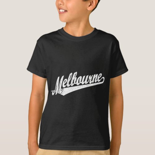 Melbourne script logo in white distressed T_Shirt