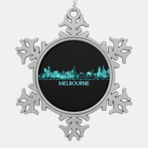 Melbourne Skyline Snowflake Pewter Christmas Ornament