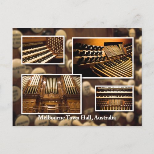 Melbourne Town Hall pipe organ montage postcard