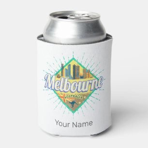 Melbourne Victoria Australia Retro Skyline Vintage Can Cooler