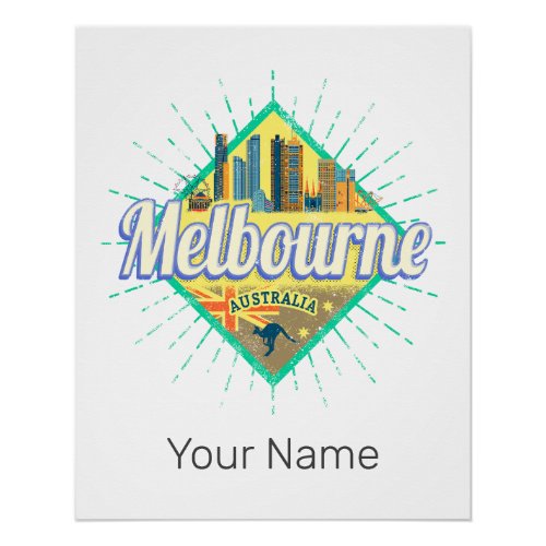 Melbourne Victoria Australia Retro Skyline Vintage Poster
