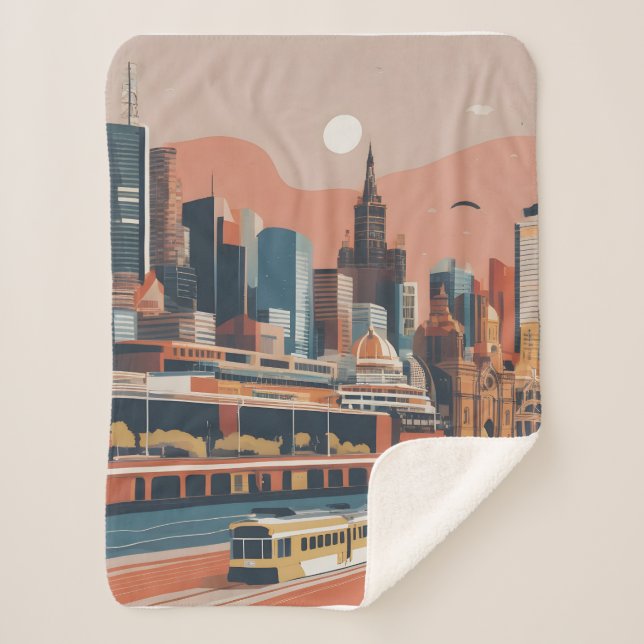 Melbourne vintage poster sherpa blanket (Front)