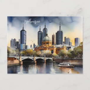 Melbourne watercolor art postcard
