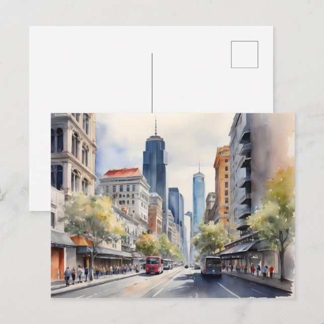 Melbourne watercolor art postcard (Front/Back)