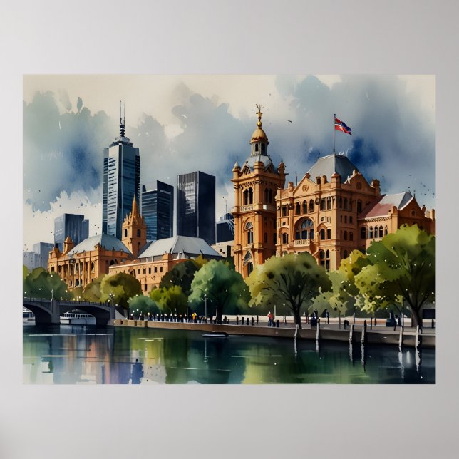 Melbourne watercolor art poster (Front)