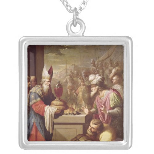 Melchizedek Offering Bread and Wine Silver Plated Necklace