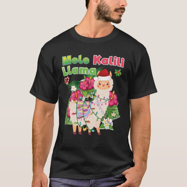 Mele Kaliki Llama Kalikimaka Hawaiian Christmas Li T-Shirt (Front)