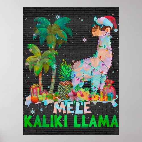 Mele Kaliki Llama Merry Christmas Lights Santa Lla Poster