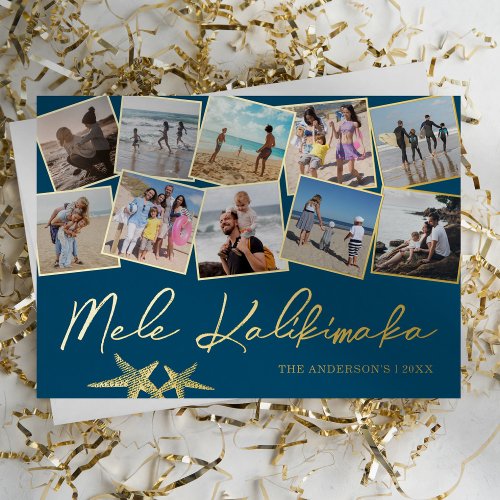 Mele Kalikimaka 10 Photo Collage Foil Holiday Card