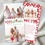 Mele Kalikimaka 2 Photo Collage Modern Christmas Holiday Card<br><div class="desc">The back features a snapshot photo and your own easy to personalize holiday message. The white hibiscus flower and palm leaves backer pattern can be deleted to accommodate extra text / messages. Background color can be changed. Designed / original artwork by fat*fa*tin. Easy to personalize with your own text message,...</div>