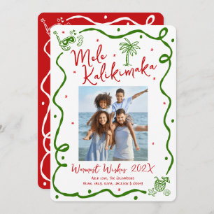 Mele Kalikimaka 5 Photo Red Green Doodle Christmas Holiday Card