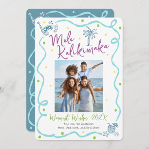 Mele Kalikimaka 5 Photo Teal Hand Drawn Christmas Holiday Card