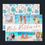 Mele Kalikimaka 6 Photo Collage Christmas Holiday<br><div class="desc">Send cheer this holiday season with these fun, modern styled six photo collage Christmas cards! They're perfect for showcasing favorite photos from your tropical vacation! Typography reads, "Mele Kalikimaka" in muted orange / coral, and the back of the card contains a matching tropical leaves pattern in blue, mint green, coral,...</div>