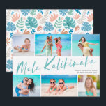 Mele Kalikimaka 6 Photo Collage Christmas Holiday Card<br><div class="desc">Send cheer this holiday season with these fun, modern styled six photo collage Christmas cards! They're perfect for showcasing favorite photos from your tropical vacation! Typography reads, "Mele Kalikimaka" in light aqua green, and the back of the card contains a matching tropical leaves pattern in blue, mint green, coral, blush...</div>