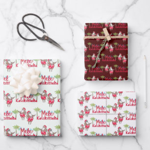 Mele Kalikimaka and Hawaiian Santas Wrappng Paper