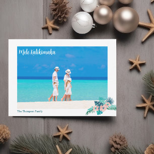Mele Kalikimaka Beach Family Photo Hibiscus Floral Holiday Card