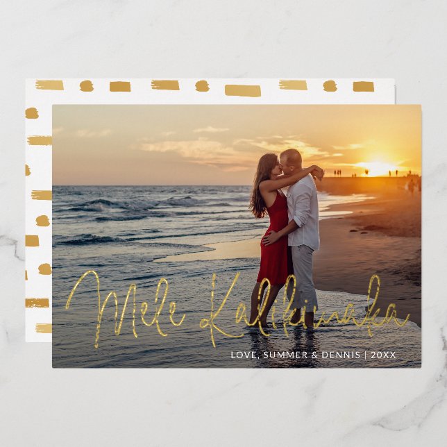 Mele Kalikimaka Beach Photo Elegant Christmas Foil Holiday Card (Front/Back)
