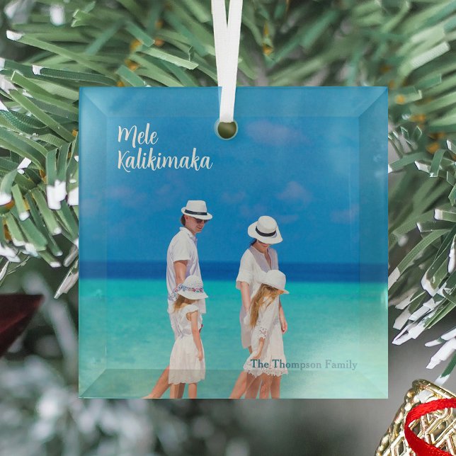 Mele Kalikimaka Beach Photo Island Christmas Glass Ornament (Creator Uploaded)