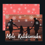 Mele Kalikimaka Beach Photo Modern Christmas Holiday Card<br><div class="desc">Send out holiday cheer with this cute Christmas card featuring the handwritten Hawaiian greeting "Mele Kalikimaka" and snowflakes drawn in chalk over your favorite family vacation photo. The backside has a snowflake pattern over a coral sunset color. You may change the color of the background by clicking the "customize" button....</div>