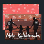 Mele Kalikimaka Beach Photo Modern Christmas Holiday Card<br><div class="desc">Send out holiday cheer with this cute Christmas card featuring the handwritten Hawaiian greeting "Mele Kalikimaka" and snowflakes drawn in chalk over your favorite family vacation photo. The backside has a snowflake pattern over a coral sunset color. You may change the color of the background by clicking the "customize" button....</div>
