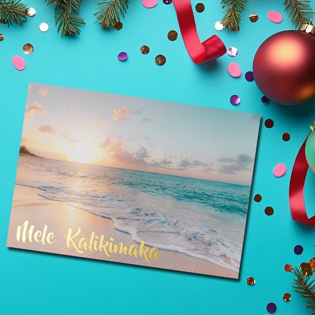 Mele Kalikimaka Beautiful Beach Christmas Gold Foil Holiday Card (Creator Uploaded)