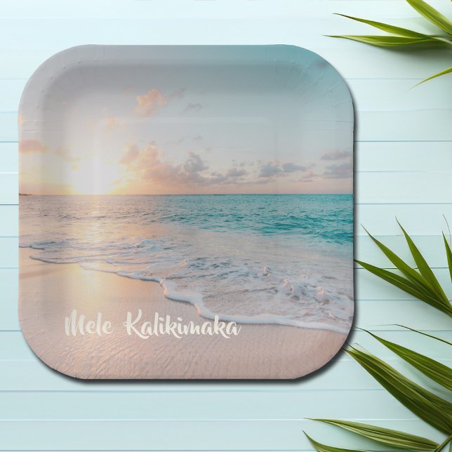 Mele Kalikimaka Beautiful Beach Christmas Party Paper Plates (Creator Uploaded)
