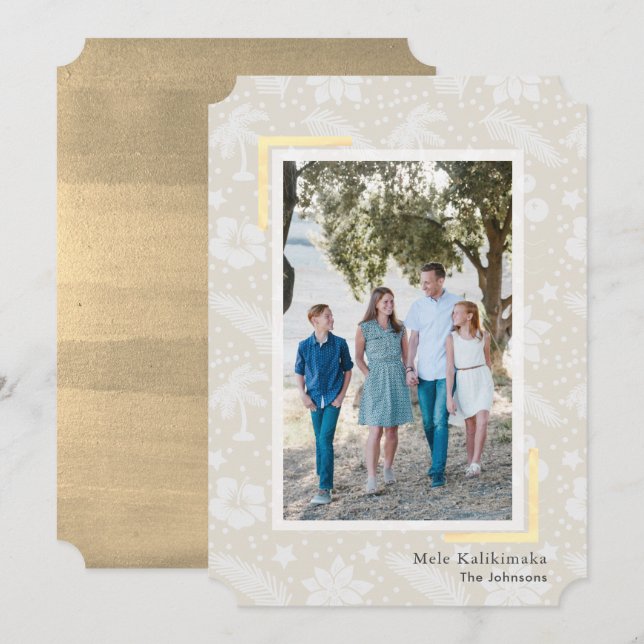 Mele Kalikimaka Beige Photo Holiday Card (Front/Back)