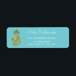 Mele Kalikimaka Blue and Gold Pineapple Christmas Label<br><div class="desc">Mele Kalikimaka Faux Foil Gold and Blue Pineapple Christmas Return Address Label. This Hawaiian Christmas Return Address Label is perfect for a tropical Family Christmas Card.</div>