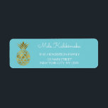 Mele Kalikimaka Blue and Gold Pineapple Christmas Label<br><div class="desc">Mele Kalikimaka Faux Foil Gold and Blue Pineapple Christmas Return Address Label. This Hawaiian Christmas Return Address Label is perfect for a tropical Family Christmas Card.</div>