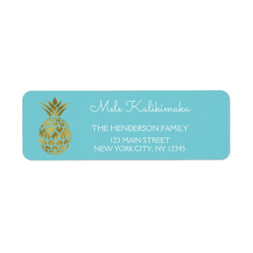 Mele Kalikimaka Blue and Gold Pineapple Christmas Label