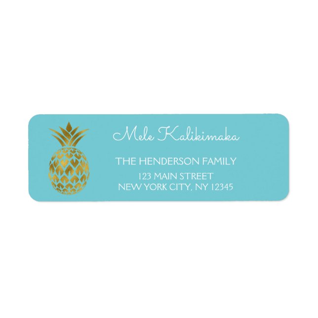 Mele Kalikimaka Blue and Gold Pineapple Christmas Label (Front)