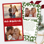 Mele Kalikimaka Brush 2 Photo Collage Christmas Holiday Card<br><div class="desc">The back features a snapshot photo and your own easy to personalize holiday message. The white hibiscus flower and palm leaves backer pattern can be deleted to accommodate extra text / messages. Background color can be changed. Designed / original artwork by fat*fa*tin. Easy to personalize with your own text message,...</div>